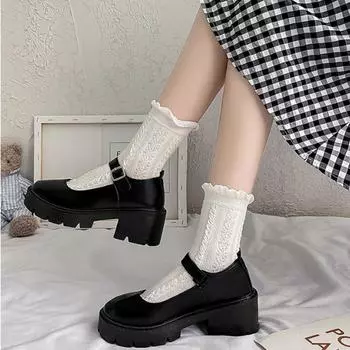 Весна, лето и осень. Ретро-туфли Мэри Джейн на толстом каблуке и толстой подошве. Туфли в стиле ретро с круглым носком. Большие размеры. 42 чёрный