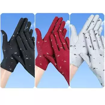 Spring, Summer and Autumn Thin Sun Protection Gloves Women High Elastic UV Protection Spandex Dancing Fabric Gloves Driving Work Women Black + purplish red + Gray [3 pairs]] One size