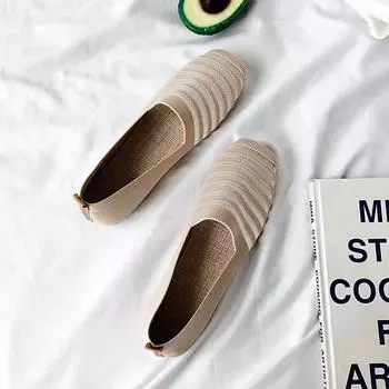 Spring Summer Ballet Flats Women Casual Knit Fabric Stretchy Square Toe Flat Heel Boat Shoesty76 35