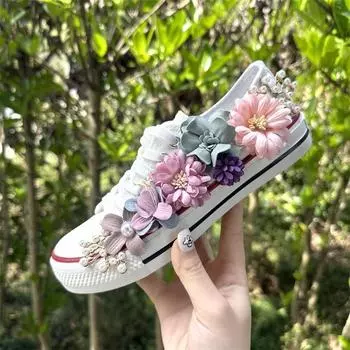 Spring Summer Canvas Shoes 2024 Spring Parent-child 3D Flower Girls Canvas Shoes Women Sneakers Lady Casual Shoes Single 35 чёрный