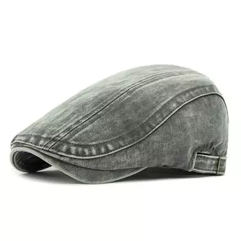 Spring Summer Cotton Denim Beret Men s British Peaked Cap Retro Progressive Cap темно-серого