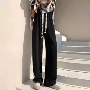 Весенне-летние широкие брюки из ледяного шелка с завязками для женщин, свободные прямые модные брюки с высокой талией M белый