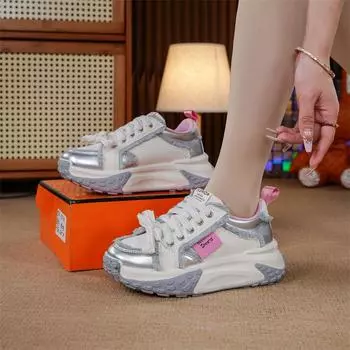 Spring Summer Increased 5CM Women Platform Sneakers High-quality Microfiber Leather Lace-up Women Vulcanized Shoes Zapatos Mujer 35