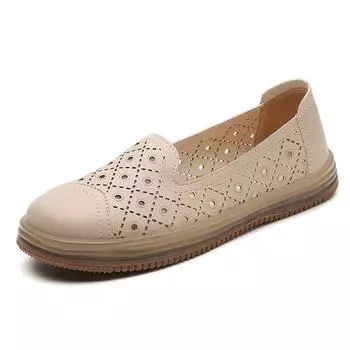 Spring summer leather mesh flat casual shoes hollow breathable comfortable fashion single shoes for women mom loafers 35
