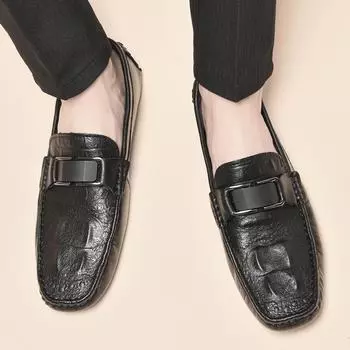 Весна/лето Мужская мода повседневная кожаная обувь Бренд Удобные и дышащие туфли на мягкой подошве Босоножки для вождения на открытом воздухе 35 чёрный