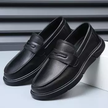 Spring/Summer Men s Genuine Leather Lazy Footwear with Bean Shoes Fashionable Comfortable Men s Round Head Casual Leather Shoes 38 чёрный