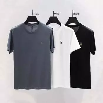 Весна-лето Мужская шелковая мужская футболка с круглым вырезом и коротким рукавом M