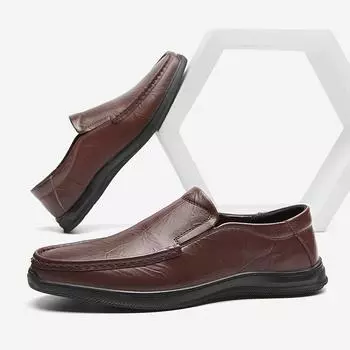 Spring Summer New Men s Shoes Genuine Leather England Style Trendy Slip-on Lazy Driving Soft Bottom Casual Leather Shoes 38 чёрный