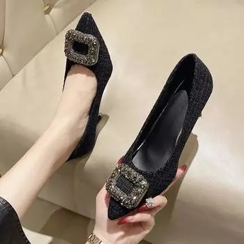 Spring/Summer New Pointed Shallow Mouth Cloth Top Single Shoes Thin High Heels Banquet Dress Versatile Women s Shoes 35 чёрный