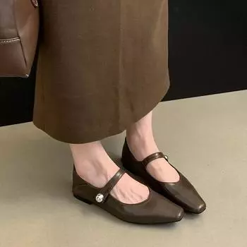 Весна-лето Новые женские туфли на плоской подошве Модные туфли Мэри Джейн с квадратным носком Мягкие повседневные балетки Черные повседневные туфли-лаферы 35 коричневый
