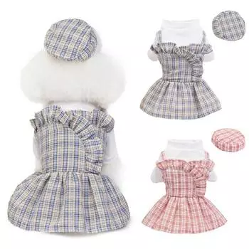 Spring Summer Pet Clothes Cute Pet Dog Plaid Dress Thin Small Medium Dog Teddy Chihuahua Clothing Sweety Puppy Pet Outfits XS серый
