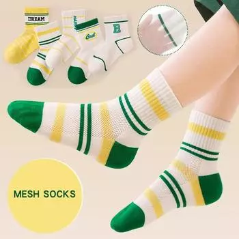 Spring Summer Striped Kids Boys Socks Letter High Resilience Casual Breathable Comfortable Mesh Sports Socks for Children Boys M(3-5 years old)