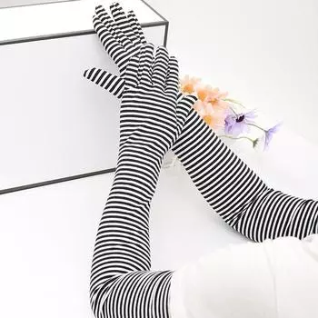 Spring Summer Sun Protection Long Gloves Men s Cotton Stripe Original Oversleeve Full Finger Loose Ice Silk Cycling Arm Sleeve Women Black and white stripes One size