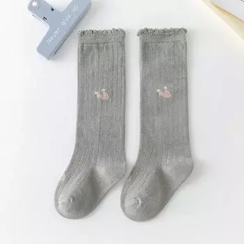 Spring Summer Thin Baby Girl Long Socks Soft Cotton Breathable Stockings Flower Print Anti Slip Floor Sox Knee Protection Sokken 1-3Y