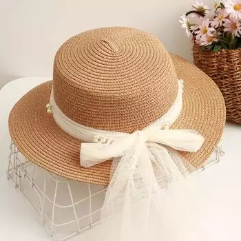Spring Summer Wide Brim Sun Hat Pastoral Style UV Protection Cap Foldable Summer Straw Hat Holiday чёрный