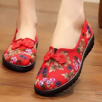 Spring Summer Woman Vintage Print Women Flats Shoes Embroidered Chinese Traditional Slip-on Loafers Canvas Casual Shoes 40EU/CN41 чёрный