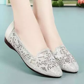 Spring Summer Women s Beef Tendon Bottom Soft Leather Shallow Mouth Soft Bottom Low Heel Hollow Women s Shoes Breathable Mesh Women s Single Shoes 39EU/CN40 чёрный