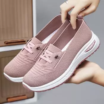 Spring Summer Women s Casual Flats Slip on Walk Shoes Comfort Walking Sneakers Memory Foam Shoes Knit Low Wedge Ballet Shoes Lightweight Loafer Shoes 42EU/CN43 чёрный