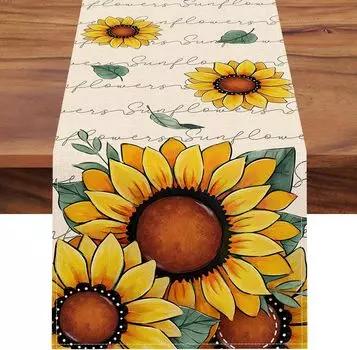Spring Sunflower Linen Table Runners Summer Flower Washable Kitchen Dining Table Runner Indoor Outdoor Home Wedding Party Decor 150x33cm 59x13inch