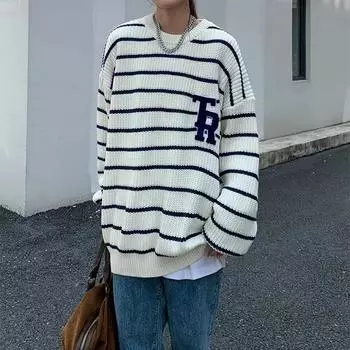 spring sweaters women,Women s loose stripe letters Knitted Sweater, Long Sleeve, Bottoming Pullover, Thin Tops, Casual Clothing, One Size