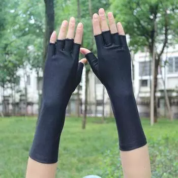 Spring Tea Picking Sunscreen Stretch Gloves for Women Summer Thin Half-Cut Open Finger UV-Proof Spandex Tight Quick-Drying Mid-Length Female half finger middle length black
