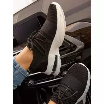 Весенние женские туфли на толстой подошве с низким вырезом для влюбленных, вязаные дышащие кроссовки, женские уличные туфли на шнуровке большого размера на платформе 35