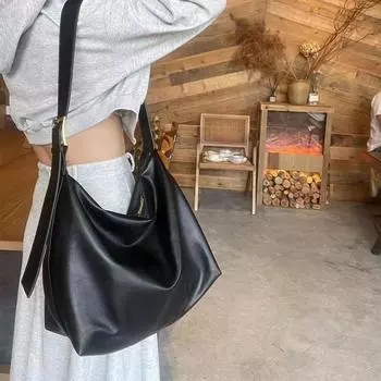 Spring Tote Bag Women Simple Fashion Commuter Bag Tide Soft Minimalist Crossbody Bag чёрный