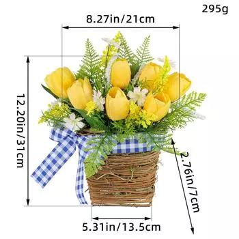 Spring Tulip Flower Basket Simulation Flower Fresh Small Yellow Flower Ornament Living Room Sofa Ornament Pendant