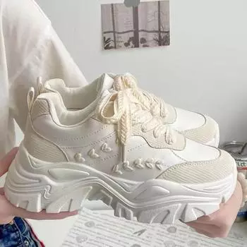 Spring versatile white sneakers increase in height, small tide, breathable dad shoes, women s wheat ears, new thick soles, fashionable, comfort 45