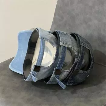 Spring washed denim solid color baseball cap men s and women s sunscreen visor simple curved brim cap cap Adjustable чёрный