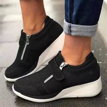 Spring Wedges Woman Sneakers Zipper Platform Trainers Crystal Hook Loop Women Shoes Casual Woman Vulcanized Shoes Zapatos Mujer 35 хаки