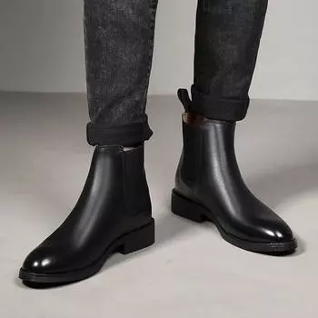 Spring Winter Elegant Chelsea Boots Genuine Leather Men Shoes Slip-on Dress Formal Boots Shoe for Men Chelsea Boots 35 чёрный