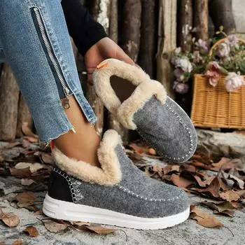 Spring Winter Women s Fashion Plush Lined Snow Boots Solid Color Round Toe Slip on Flat Short Boots Winter Warm Outdoor Short Boot 43