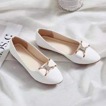 Весенние женские туфли на плоской подошве, балетки с металлической пряжкой и бантом, женские балетки, платье с острым носком, туфли-лоферы без застежек OL Office Casual Sapatos 36 чёрный