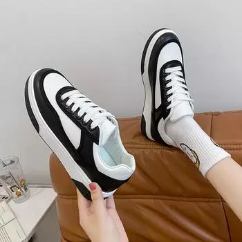 Spring Women Chunky Sneakers White Vulcanize Shoes New Female Black Platform Sneakers Leather Thick Sole Casual Shoes Ladies 36