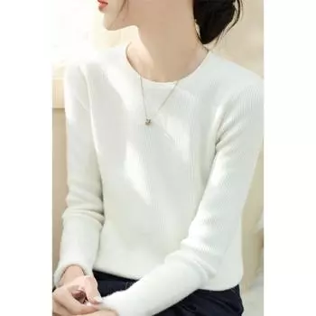 Spring Wool Fashion One-Piece Fleece Thickened Sweaters Women s Clothing Fancy round Neck Minimalist Silm Knitwear Tops White 3XL([Recommended 70.00 kg-75.00 kg]])