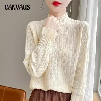 Весенний шерстяной женский трикотаж с высоким воротом, модный пуловер, верх и низ свитера M белый