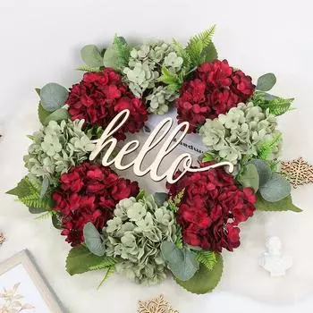 Spring Wreath Summer Wreath Green Hydrangea Wreath Front Door Wreath Handmade Hello Wreath For Home Wedding Door Party Decorations зелёный