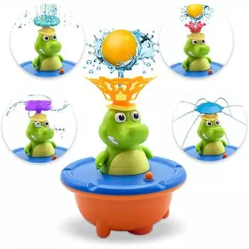 Спринклер с подсветкой, фонтан, крокодил, игрушки для ванны, 5 режимов, распылительная водяная баня для мальчиков и девочек от 1 до 8 лет, для ванной комнаты, бассейна, в помещении, на открытом воздухе 13x12.2x12.2cm