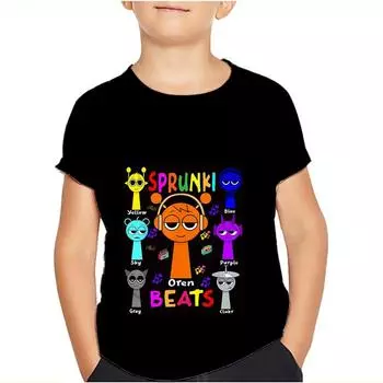 Sprunki Incredibox Детская футболка для девочек Игровые летние топы для малышей Футболки для малышей Детская одежда Футболки с героями мультфильмов Повседневная одежда с коротким рукавом 100 белый