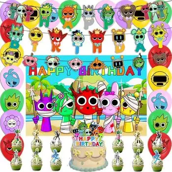 Sprunki Incredibox Тематическая вечеринка по случаю дня рождения Incredibox Sprunki День рождения Флаг Воздушный шар Торт Вставка Набор 20pcs balloons