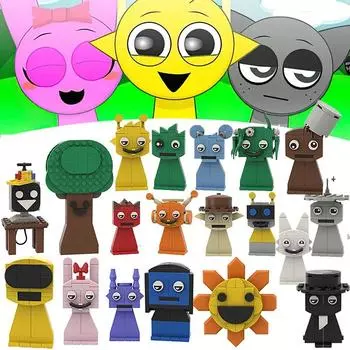 Sprunki Toy Bricks Game Incredibox Sprunki Elf Building Blocks Dark Horror Mode Action Figures Assembled Bricks Christmas Gift