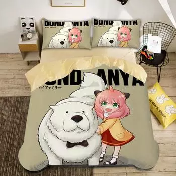 Spy Family Bedding Set,Japanese Anime Duvet Cover,Spy Funny Anya Quilt Cover With Pillowcase Single/Double/Queen/King 135x200cm-2pcs