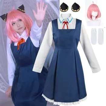 Spy X Family Аня Форджер Косплей Костюм Аниме Синее Платье Носки Головной Убор Униформа Хэллоуин Рождественская Вечеринка Юбка Взрослые Дети Одежда 5XS/110