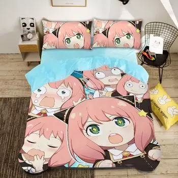 Комплект постельного белья Spy X Family, пододеяльник Spy Funny Anya, аниме-одеяло с наволочкой, односпальный/двуспальный/королевский/королевский 135x200cm-2pcs