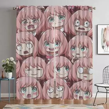 Spy X Family Curtains Child Room Blackout Curtain for Room 2 Panel Tulle for Bedroom Partition Halloween Decoration Shades Home W50xH70cmx2pcs-CL