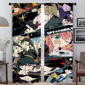 Spy X Family Shades Partition Window Curtain for Room 2 Panel Kitchen Curtains Tulle for Bedroom Home Interior Curtains Living W50xH70cmx2pcs-CL