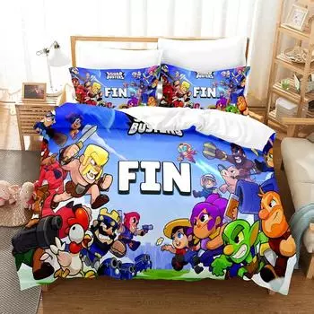 Squad Busters 3D Print Bed Linen Anime Demon Slayer Bedding Set 135x200 Teens Boys Twin Single Queen King Full Duvet Cover Sets EU Twin(135x200cm)