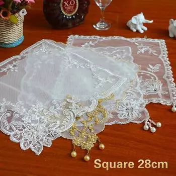 Square 28cm Singer Mesh Embroidery Handmade Beaded Coaster Placemat For Dining Weding Decoration Box Dust Cloth Coffee Table Mat 28x28cm