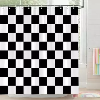 Square and Abstract Line Shower Curtain Geometric Patterns Simple Modern Polyester Fabric Bath Curtain with Hooks Bathroom Decor 90x180cm